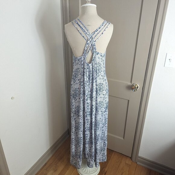 En Crème Blockprint Maxi Dress Boho Coastal Cowgirl Grandma Viscose Hippie India - Picture 9 of 10